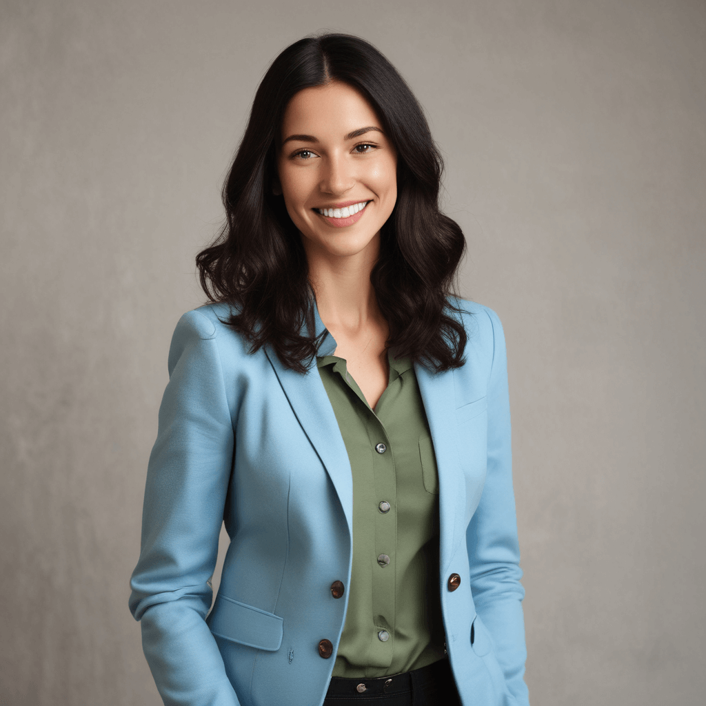 Profile picture of a smiling woman with long dark hair wearing a light blue blazer